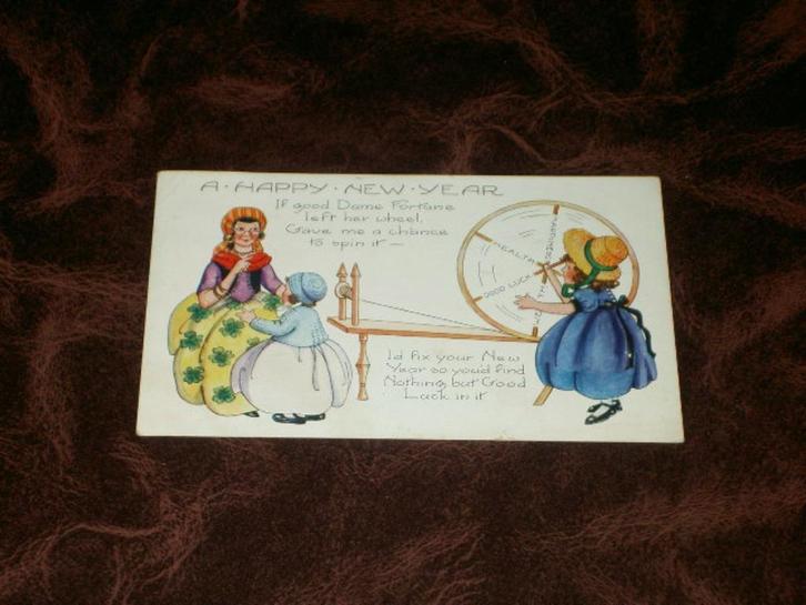 Antieke Vintage nieuwjaarskaart.in relief uit 1924, Verzamelen, Ansichtkaarten | Themakaarten, Gelopen, 1920 tot 1940, Feest(dag)