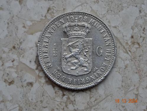 1/2 gulden 1908, Postzegels en Munten, Munten | Nederland, Losse munt, ½ gulden, Koningin Wilhelmina, Zilver, Ophalen of Verzenden