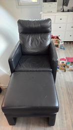 2 fauteuils met hocker van topmerk w shillig zwartleder, Huis en Inrichting, Ophalen, Gebruikt, Tweepersoons, 75 tot 100 cm