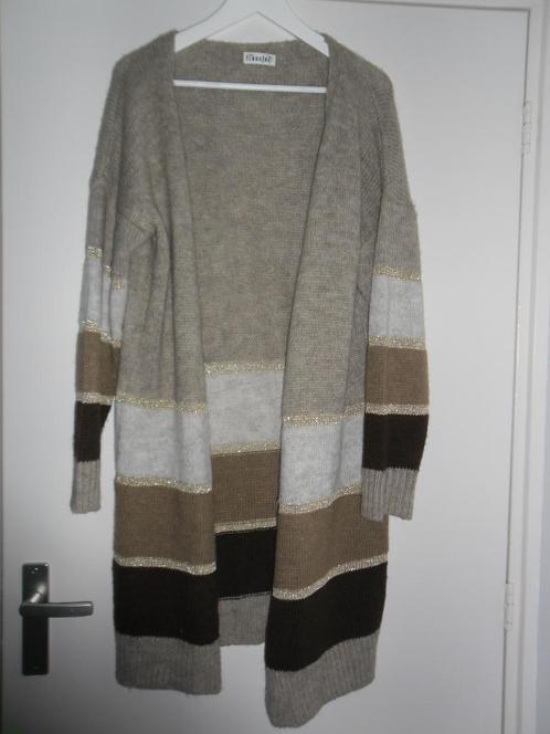 Transfer Beige/bruin Gestreept Lang Vest Maat 2 = Maat M, Kleding | Dames, Truien en Vesten, Nieuw, Maat 38/40 (M), Beige, Verzenden
