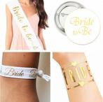 4-delige Vrijgezellenfeest set Bride to Be wit met goud, Hobby en Vrije tijd, Feestartikelen, Nieuw, Versiering, Ophalen of Verzenden