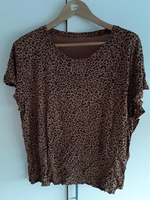 H&M+ Bruin/Zwart T-shirt Met Panterprint Maat 2XL, Kleding | Dames, Grote Maten, Zo goed als nieuw, Shirt of Top, Bruin, Verzenden