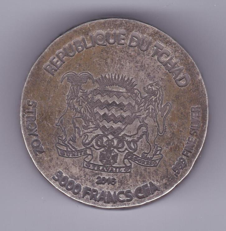 Tchad 3000 francs 2016 van 5 ounces zilver, Postzegels en Munten, Edelmetalen en Baren, Zilver, Ophalen of Verzenden