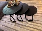 Salontafel set zwart mangohout, Huis en Inrichting, 50 tot 100 cm, Rond, Ophalen of Verzenden, Zo goed als nieuw