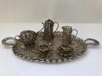 Zilveren miniatuur filigrain dienblad met koffieservies, Antiek en Kunst, Verzenden, Zilver