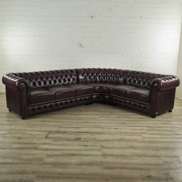 27827 Chesterfield Hoekbank Rood-Bruin 2,80 m x 2,30 m, Huis en Inrichting, 250 tot 300 cm, Nieuw, Leer, Ophalen of Verzenden