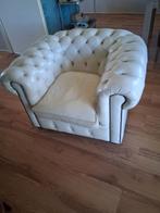 Luxe Chesterfield fauteuil - Crème leer, Gebruikt, Chesterfield, Ophalen of Verzenden, 75 tot 100 cm