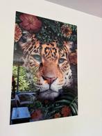 Glas schilderij luipaard/panter met bloemen, Huis en Inrichting, Ophalen, Zo goed als nieuw, Schilderij, 100 tot 125 cm