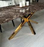 Luxe bruin-gouden marmeren eettafel, Zo goed als nieuw, Vijf personen of meer, Rechthoekig, 50 tot 100 cm