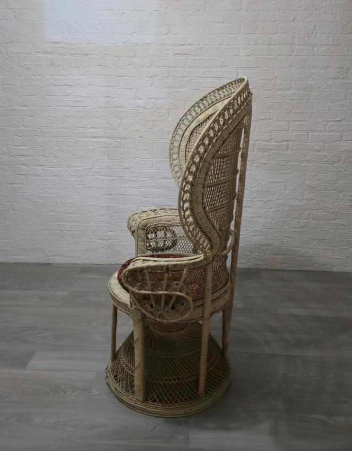 Vintage Pauwenstoel - Rotan Stoel, Huis en Inrichting, Stoelen, Gebruikt, Eén, Riet of Rotan, Wit, Ophalen