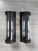 2 Glazen Wandkandelaars - Staal & Glas - ZGAN, Ophalen of Verzenden, Zo goed als nieuw, Glas, Modern