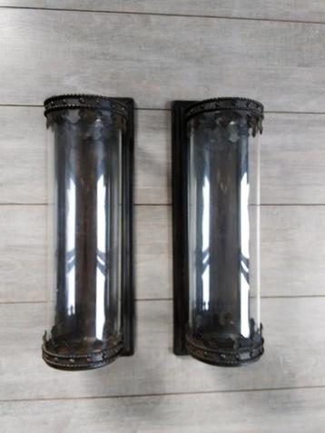 2 Glazen Wandkandelaars - Staal & Glas - ZGAN beschikbaar voor biedingen