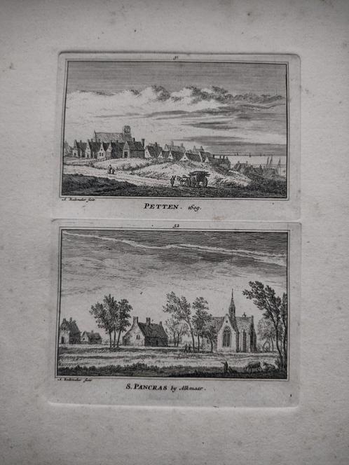 031-032 Petten Alkmaar St.Pancras Kopergravure dl 3 18e Eeuw, Antiek en Kunst, Kunst | Etsen en Gravures, Ophalen of Verzenden