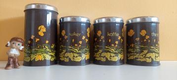 Vintage Brabantia koffie thee suiker blikken oranje bruin beschikbaar voor biedingen