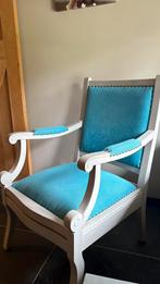 Leuk oude landelijke fauteuil ibiza blauw wit zgan, Huis en Inrichting, Stoelen, Ophalen, Wit, Stof, Eén