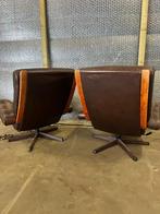 Set van 2 vintage leren draaistoelen, Ophalen, Gebruikt, Bruin, Leer