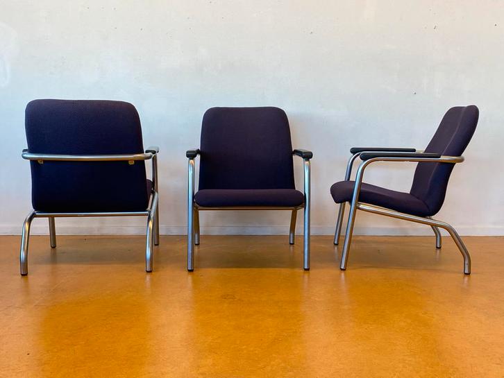 Drie buisframe fauteuils van der Stroom, Huis en Inrichting, Stoelen, Gebruikt, Drie, Metaal, Overige kleuren, Ophalen