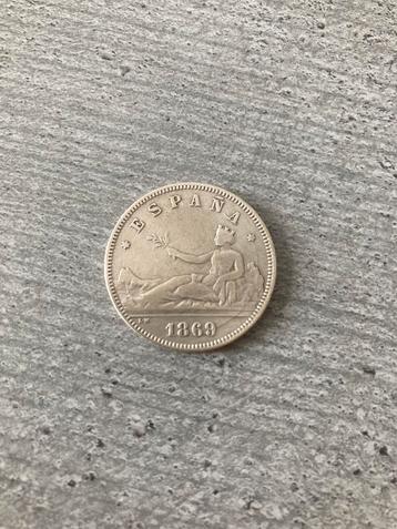 2 Pesetas 1869 *69 Zilver Spanje beschikbaar voor biedingen