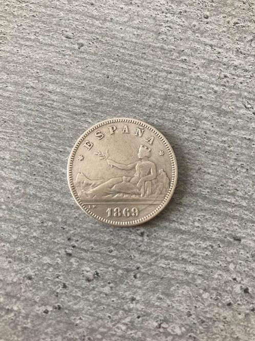 2 Pesetas 1869 *69 Zilver Spanje, Postzegels en Munten, Munten | Europa | Niet-Euromunten, Losse munt, Overige landen, Zilver