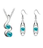 Ketting hanger en oorbellen aquamarijn steentje, Verzenden, Nieuw, Zilver, Met hanger