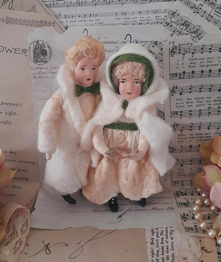 Prachtige brocante wattenpop set Charles Dickens stijl Kerst, Antiek en Kunst, Curiosa en Brocante, Ophalen of Verzenden