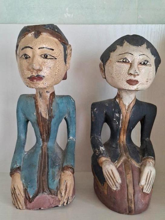 Oud Javaans/ Loro Blonyo stel/ houtsnijwerk/ periode '40-'50, Antiek en Kunst, Kunst | Beelden en Houtsnijwerken, Ophalen of Verzenden