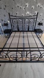 Zwart stalen 2-persoons bed 160x200 met 2 lattenbodems, Huis en Inrichting, Slaapkamer | Bedden, Ophalen, Gebruikt, Zwart, Tweepersoons