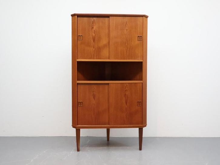 Mid century modern hoekkast teak Denemarken, Huis en Inrichting, Kasten | Overige, Zo goed als nieuw, Ophalen
