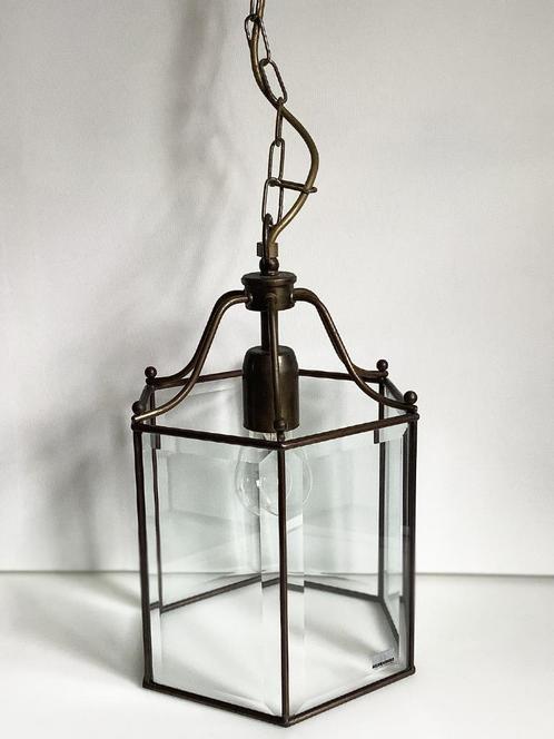 Vintage Lantaarnlamp Frantzen XL, Huis en Inrichting, Lampen | Hanglampen, Gebruikt, 75 cm of meer, Glas, Hout, Kunststof, Metaal