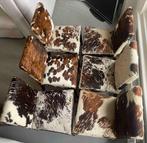 Designer koeienhuid eetkamerstoelen. Per stuk of set van 6., Ophalen, Gebruikt, Bruin, Lodge Chic. Modern Rustic. Luxe natuurmaterialen.