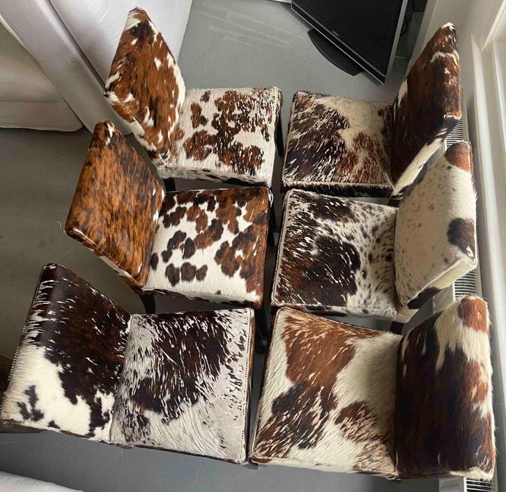 Designer koeienhuid eetkamerstoelen. Per stuk of set van 6., Huis en Inrichting, Stoelen, Gebruikt, Vijf, Zes of meer stoelen