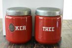 Emaille rode bussen thee suiker vintage retro knalrood wit, Ophalen of Verzenden