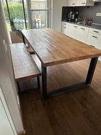 Mangohouten eettafel + eetbank, Ophalen, Gebruikt, 100 tot 150 cm, 200 cm of meer