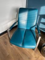 Petrol fauteuil kunstleer met RVS onderstel, Huis en Inrichting, Fauteuils, Ophalen, Gebruikt, 75 tot 100 cm, Metaal