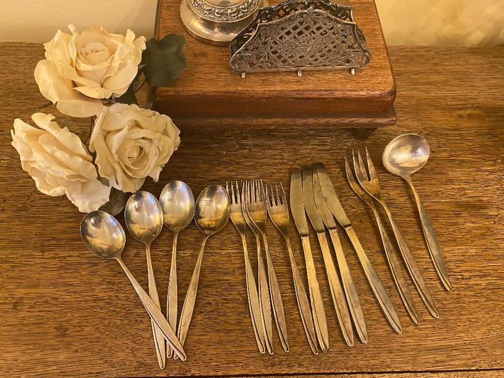 Vintage verzilverd bestek PMC Albert Heijn *Nous deux*, Antiek en Kunst, Antiek | Goud en Zilver, Zilver, Ophalen of Verzenden