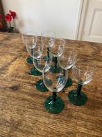 Vintage retro likeurglaasjes (8) gedraaide blauwgroene voet, Verzamelen, Glas en Borrelglaasjes, Overige typen, Gebruikt, Ophalen of Verzenden