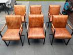 Industriële leren fauteuil cognac 6 stuks TEAB, Huis en Inrichting, Stoelen, Ophalen, Bruin, Leer, Zo goed als nieuw
