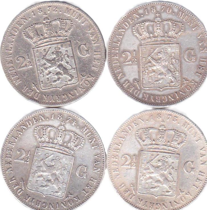 RIJKSDAALDERS KONING WILLEM III - VIER STUKS, Postzegels en Munten, Munten | Nederland, 2½ gulden, Koning Willem III, Ophalen of Verzenden