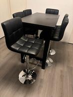 Zwarte bartafel met 6 barkrukken, Huis en Inrichting, Ophalen, Zo goed als nieuw, 4 tot 6 stoelen