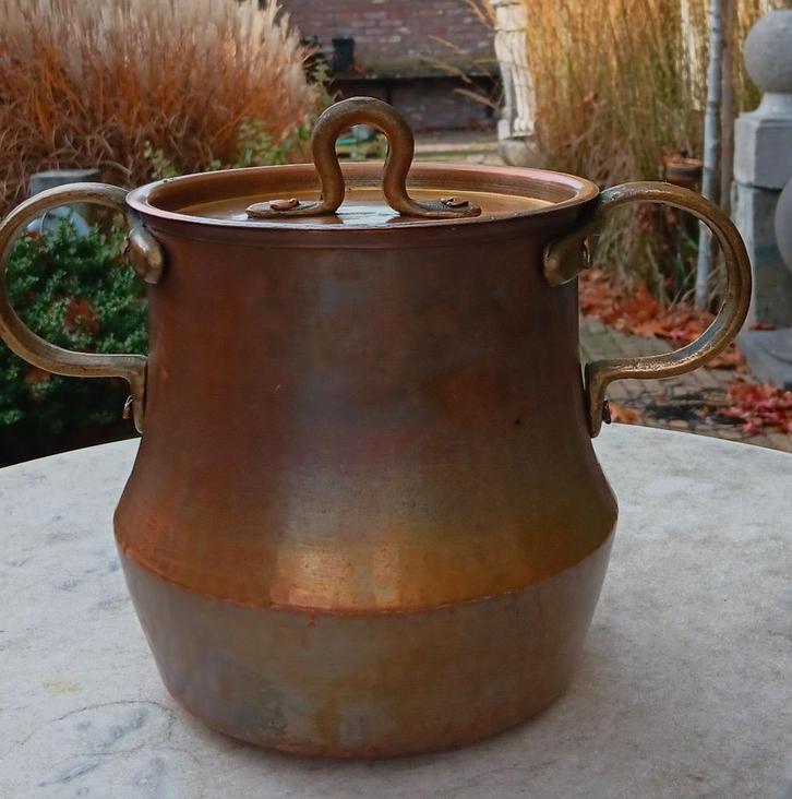 Vintage koperen kookpot met deksel (K42), Huis en Inrichting, Keuken | Potten en Pannen, Zo goed als nieuw, Koekenpan of Braadpan