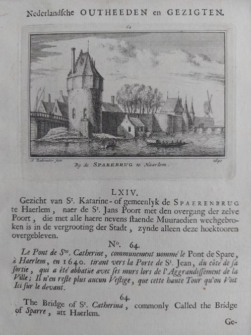 64 / Sparebrug of Katharinebrug Haarlem 1e druk uit 1732, Antiek en Kunst, Kunst | Etsen en Gravures, Ophalen of Verzenden