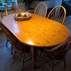 Engelse eethoek met ovale tafel en 6 stoelen, Ophalen, Gebruikt, Grenenhout, 100 tot 150 cm