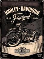 Harley Davidson Flathead 1929-1974.  Metalen wandbord in rel, Ophalen of Verzenden, Nieuw, Reclamebord