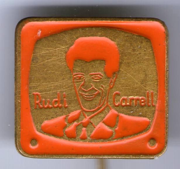 Rudi Carrell showmaster oranje op koper speldje ( R_079a), Verzamelen, Speldjes, Pins en Buttons, Zo goed als nieuw, Speldje of Pin