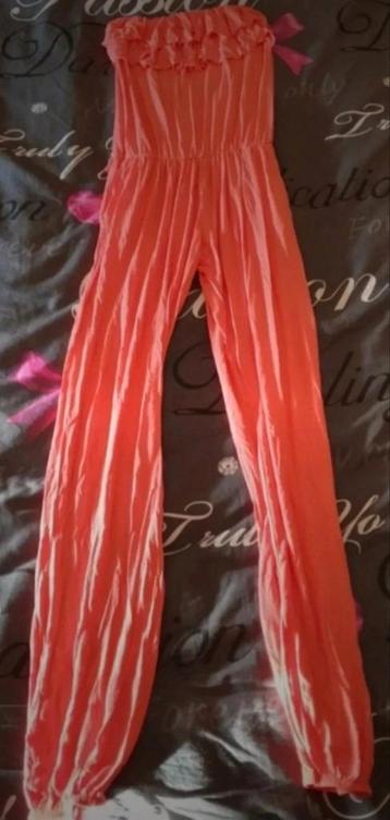 koraal/oranje kleurige strapless jumpsuit maat S/M