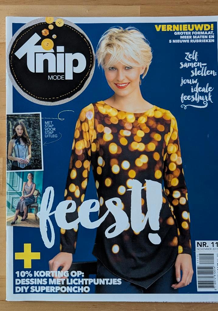 Knip mode nr 11 november 2015 lady in black, korset,borgjas, Hobby en Vrije tijd, Kledingpatronen, Gebruikt, Vrouw, Knipmode, Ophalen of Verzenden