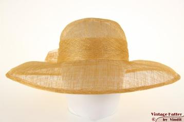 vintage Wijde dames zomerhoed oranje-beige sisal sinamay 57 beschikbaar voor biedingen
