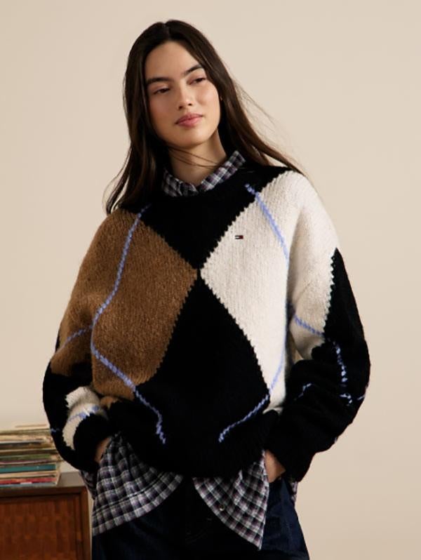 Tommy hilfiger argyle alpaca mix trui nieuw, Overige kleuren, Nieuw, Ophalen of Verzenden, Maat 36 (S)