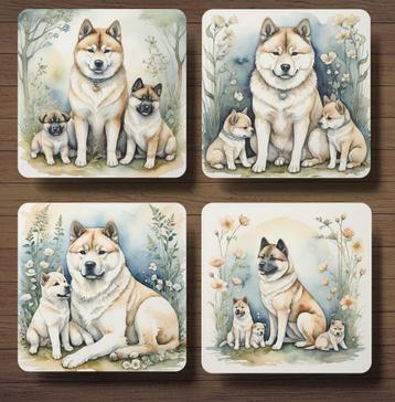 Akita met puppy’s onderzetters met houder beschikbaar voor biedingen