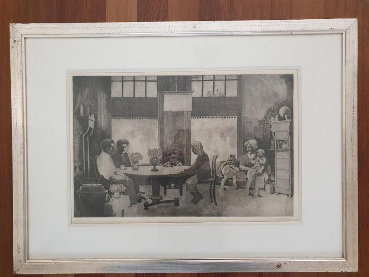 Hele mooi Poppe Damave Zeefdruk Interieur 17 / 100, Antiek en Kunst, Kunst | Schilderijen | Klassiek, Ophalen of Verzenden